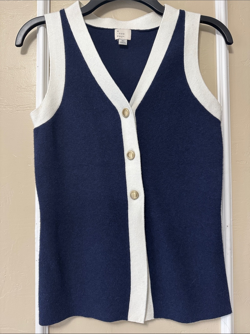 a new day Navy & White Sleeveless V-Neck Button Tank
